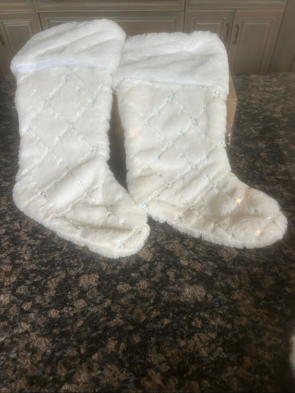 ASHLAND DIAMOND STITCHED FAUX FUR QUILTED STOCKING W IRIDESCENT SEQUINS  NWT 2